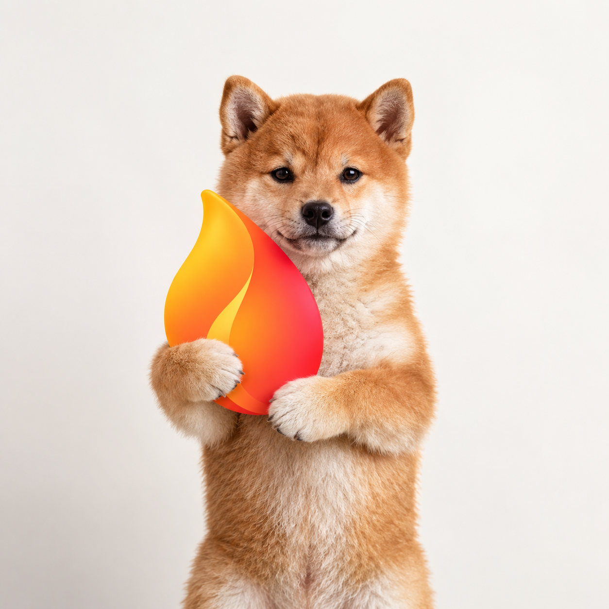 Emberton the Shiba holding a flame